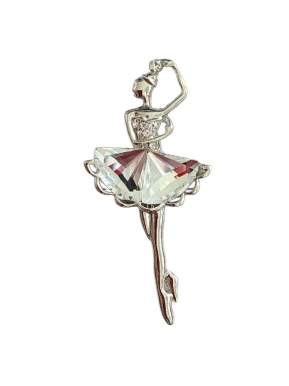 TRÏBE Rhinestone Ballerina Pin Silver Brooch NWOT